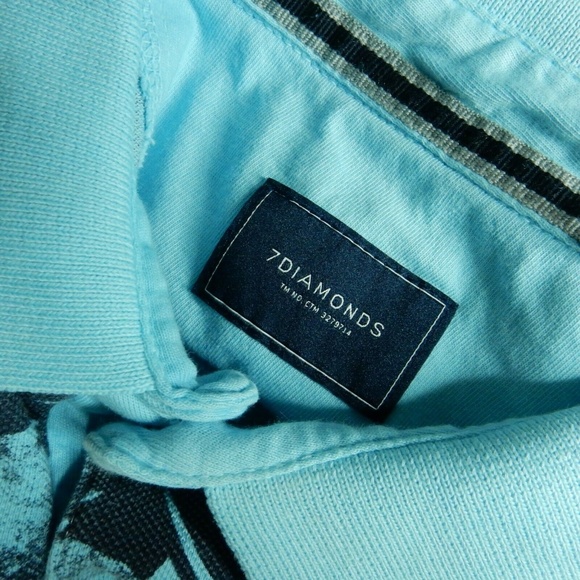 7 Diamonds Men's Blue Maxwell Tropical Print Polo - Picture 7 of 8